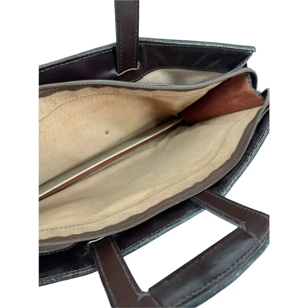 Vintage Distressed Brown LEATHER Retractable Portfolio Leather Briefcase Bag